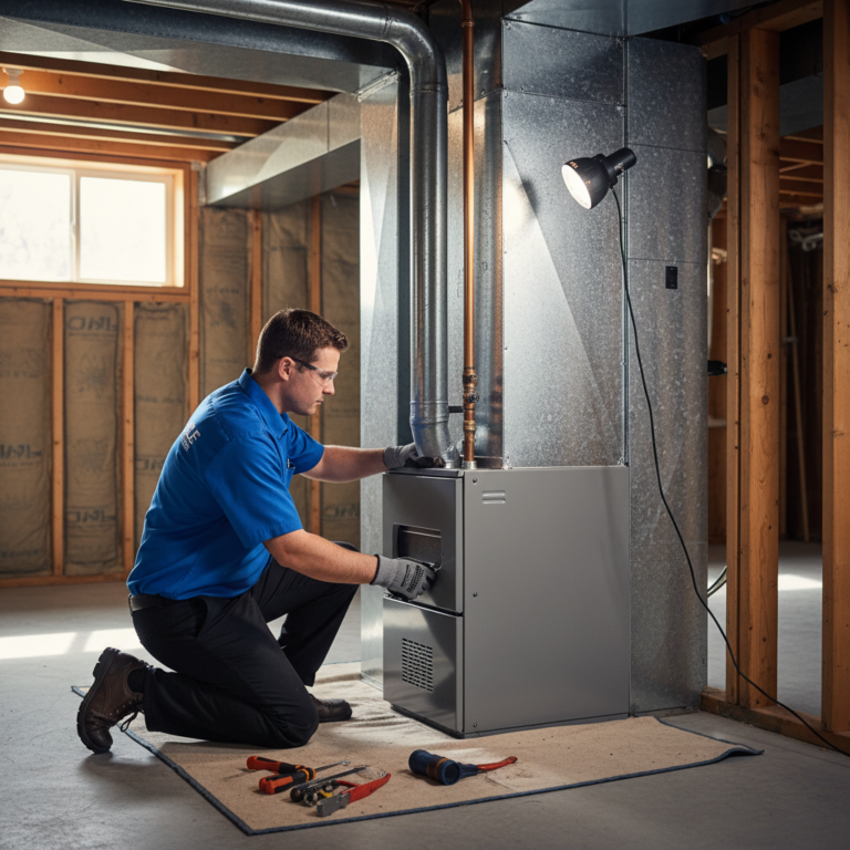 Cole HVAC technician expertly installing a new furnace in a Nixa, MO home.