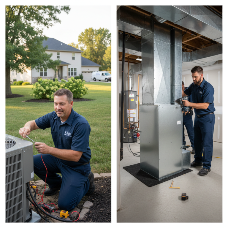 Experienced HVAC technician servicing a residential air conditioning unit in a Nixa, MO home.